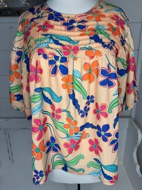 Women's Peach Floral Pintuck Blouse